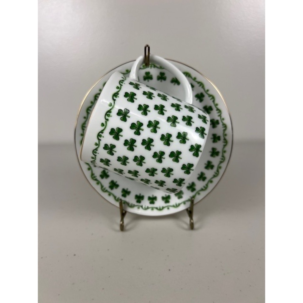 Parma by AAL Shamrock Clover Porcelain Demitasse Cup and Saucer Set Japan A-1163